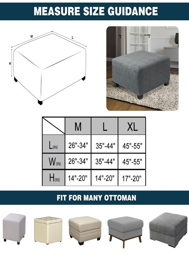 NeColorLife غطاء عثماني مربع كبير من NeColorLife، غطاء عثماني مربع قابل للتمدد، غطاء جاكار محبوك لكرسي التخزين، حماية مسند القدمين لغرفة المعيشة، رمادي، كبير - Image 5